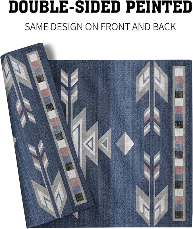 Giwawa Southwestern Placemats Set of 4, Navy Blue Grey Ethnic Tribal Geometric Decorative Place Mat, 12"x18" Native American Heat Resistant Table Mats for Dining Kitchen Party