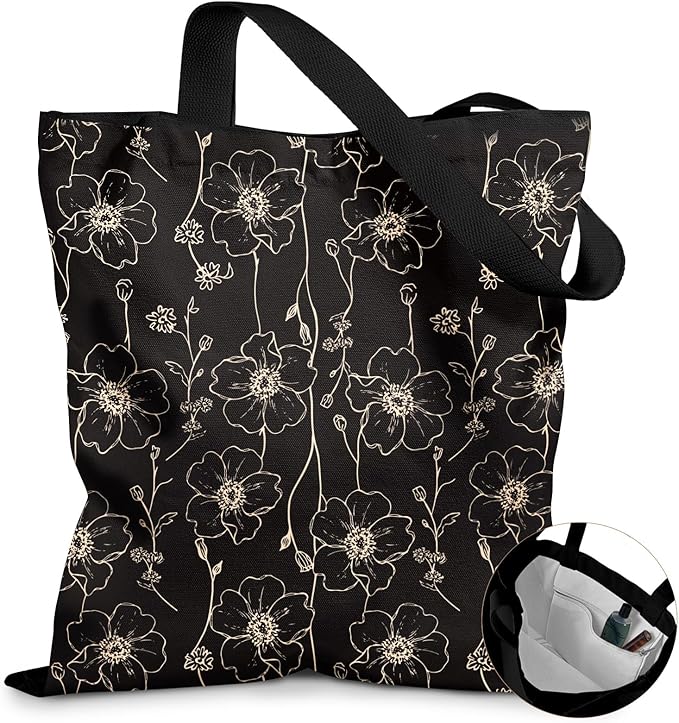 Canvas Tote Bag for Women - Aesthetic Canvas Totes with Pockets Cute Reusable Cloths Ladies Shoulder Bag