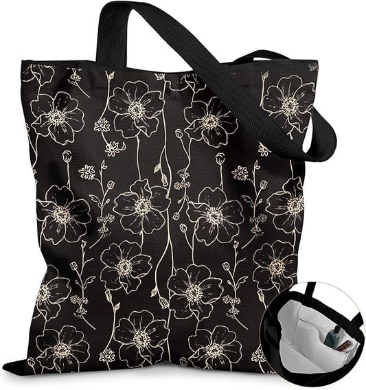 Canvas Tote Bag for Women - Aesthetic Canvas Totes with Pockets Cute Reusable Cloths Ladies Shoulder Bag