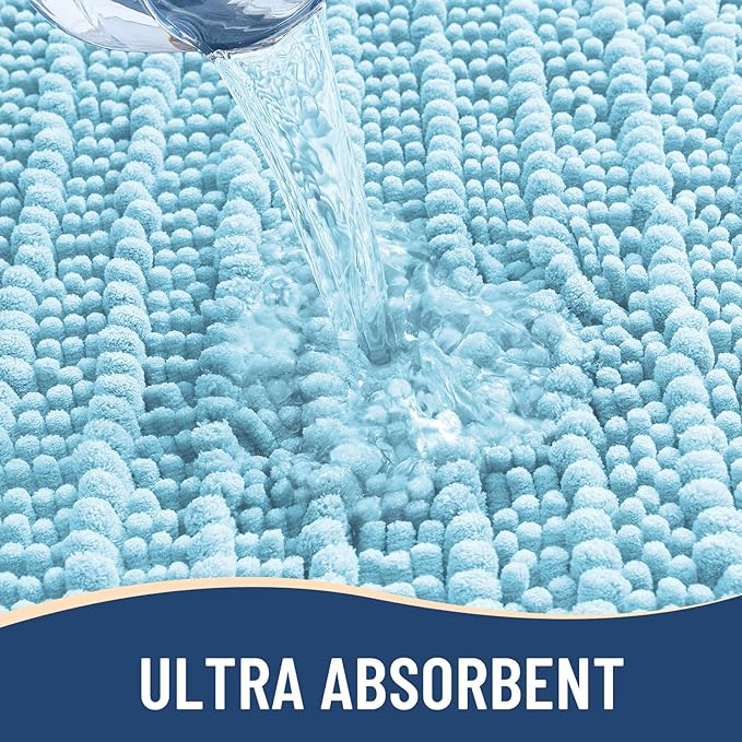 Arotive Luxury Chenille Bathroom Rug Mat, Extra Soft Thick Absorbent Shaggy Bath Rugs, Non-Slip Machine Wash Dry, Plush Bath Mats for Bathroom, Shower and Tub, 60x24, Blue