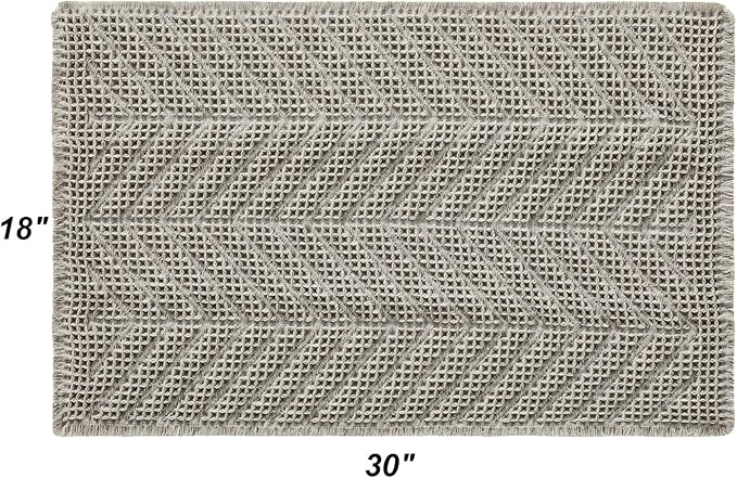 Bath Rugs,Upgraded Waffle Bath Mat,Super Absorbent Boho Bath Rug Non Slip Bath Rugs,Machine Washable Rugs, Rubber Backed Shower Matt, Ultra Soft,Gray,18" x 30"