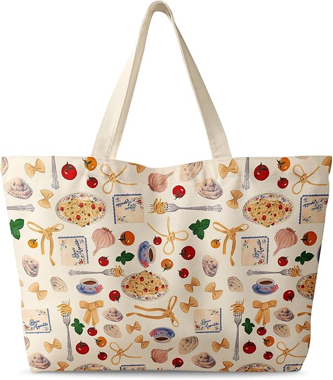 Large Tote Bag for Women - Canvas Tote Bag with Zipper Aesthetic Reusable Shoulder Bag for Gym, Travel, Work