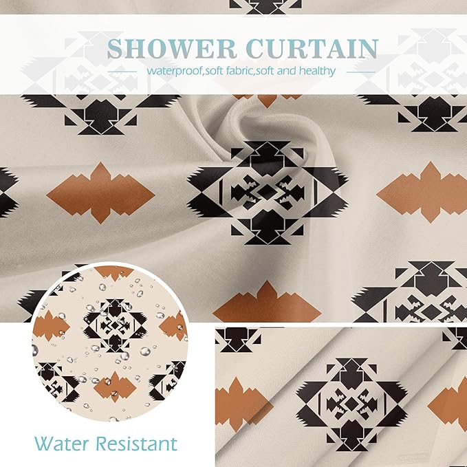 Aimego Western Aztec Shower Curtain - Southwest Boho Chic Geometric Ethnic Tribal Vintage Country Farmhouse Fabric Cloth Bath Shower Curtains Set with 12 Hooks for Bathroom Decor Accessories, 72"x72"
