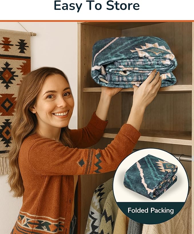 Area Rug 5x7 Rug Machine Washable Non-Slip Low Pile Print Pattern Western Rug for Living Room Bedroom Entryway Tribal Series -Teal/Green