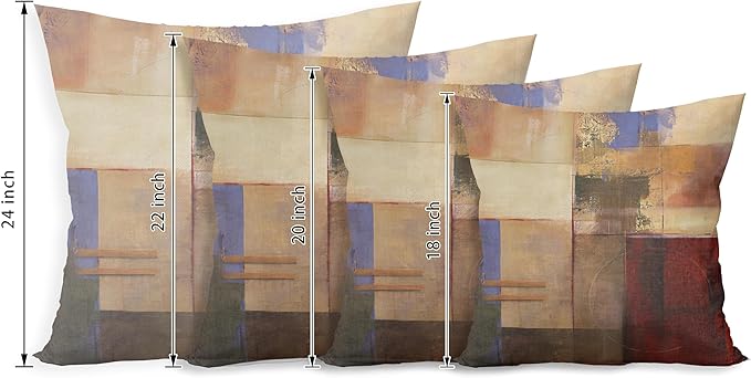 Vintage Geometric Decor Linen Throw Pillow Case, 24 x 24 Inch Set of 4, New Living Room Decor, Housewarming Gift, Modern Decor, Mid-Century Modern Style Cushion Cover for Sofa Couch Bed.