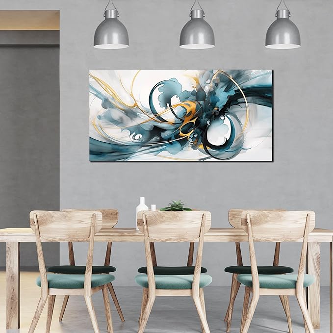 LAOTOART Abstract Painting Canvas Wall Art for Living Room - Blue Wall Decor Bedroom - Modern Wall Art for Office Size 24" x 48"