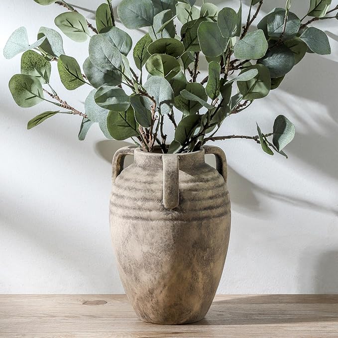 Ceramic Flower Vase Home Decor - 8.7" Farmhouse Flower Vases Rustic Vintage Aesthetic Modern for Table Living Room Kitchen Bedroom Decoration House Desk Decorative Accessories Gift (Retro)