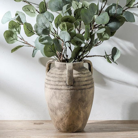 Ceramic Flower Vase Home Decor - 8.7" Farmhouse Flower Vases Rustic Vintage Aesthetic Modern for Table Living Room Kitchen Bedroom Decoration House Desk Decorative Accessories Gift (Retro)