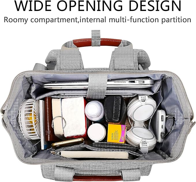 FALANKO Laptop Backpack for Women, 15.6 Inch Computer Backpack Doctor Teacher Work Purse Bookbag, Wide Top Open College Water Resistant Travel Casual Shoulder Bag with USB Charging Port