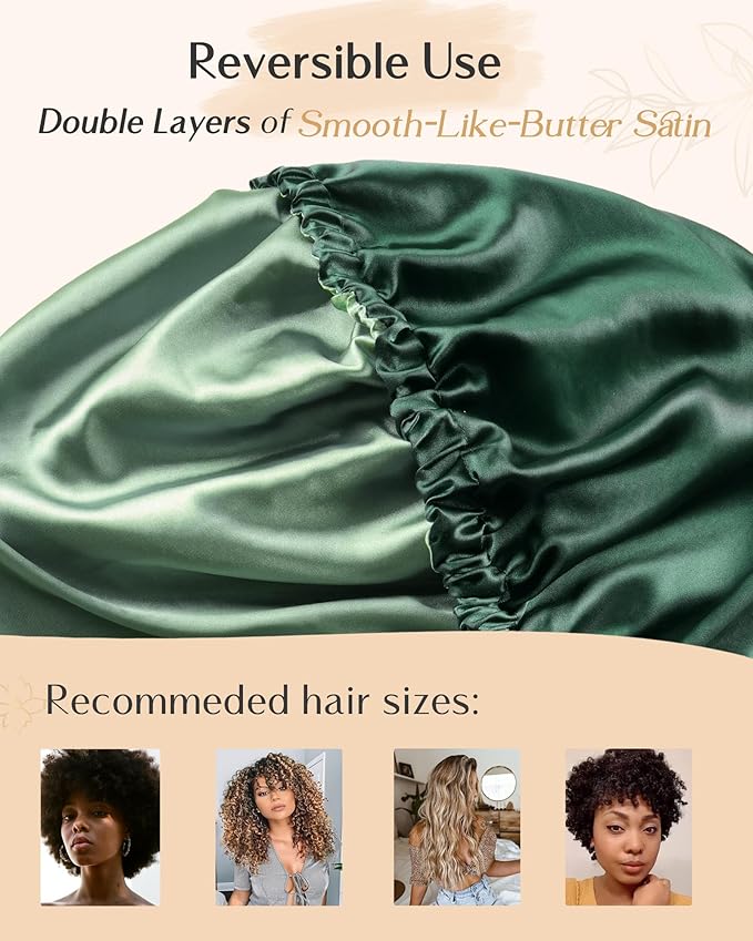 YANIBEST Adjustable Silk Bonnet Double Layer Satin Bonnet Hair Bonnet for Sleeping Bonnets for Women Hats Curly Natural Hair, Sage