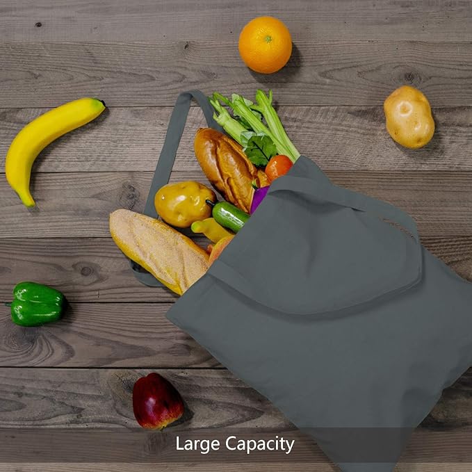 TOPDesign 12-Pack Economical 16"x15" Grey Cotton Tote Bag, Lightweight Medium Reusable Grocery Shopping Cloth Bags, Suitable for DIY, Advertising, Promotion, Gift, Activity