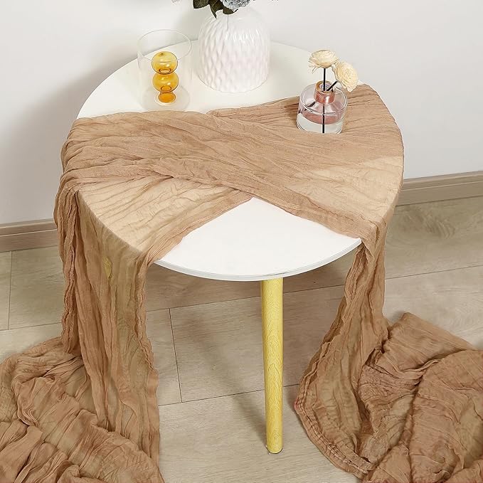 DOLOPL Brown Table Runner 10ft Boho Cheese Cloth Table Runner for Baby Shower Decorations 120inch Long for Winter Wedding Shower Wedding Bridal Birthday Party Table Decorations