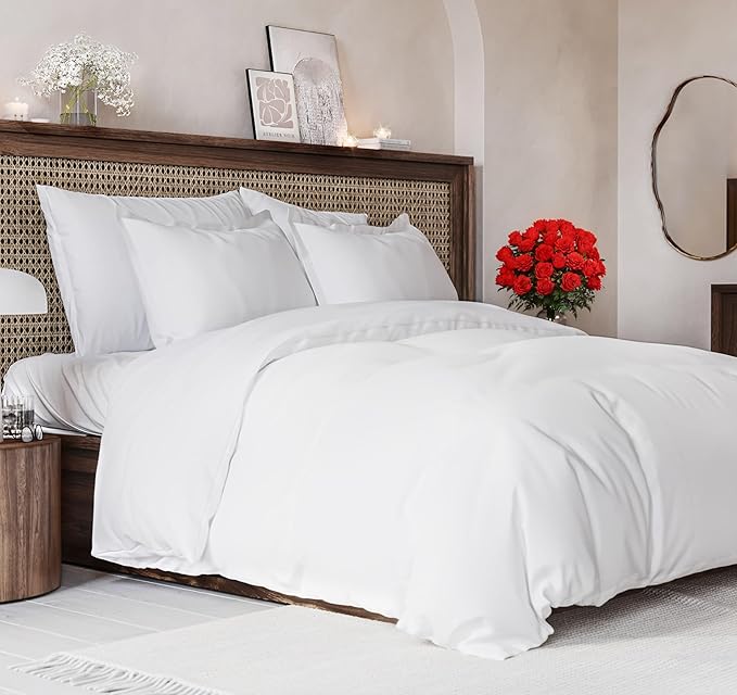 Duvet Cover King Size Set - Extra Soft King Size Duvet Cover 104 x 90 with 2 Pillow Shams - Hotel Luxury, Easy Care and Fade Free with Zipper Closures & Ties - Comfy, Breathable Bedding Set (White)