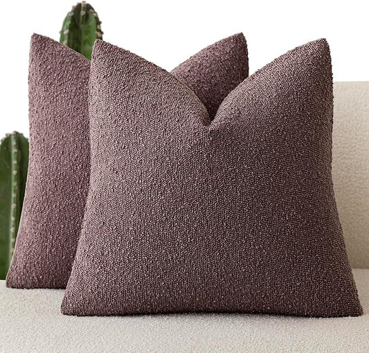 Foindtower Pack of 2 Textured Boucle Throw Pillow Covers Accent Solid Decorative Pillow Cases Cozy Woven Couch Cushion Case for Chair Sofa Bedroom Living Room Home Decor 20x20 Inch Dark Purple