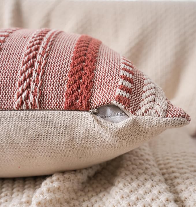 Boho Lumbar Pillow Covers 14x36 Long, Farmhouse Decorative Couch Pillow Cases, Rust Accent Pillows of Bed, Sofa Bedroom Living Room Home Decor Cushion Cover, Pack of 1