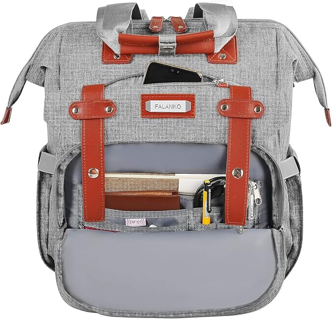 FALANKO Laptop Backpack for Women, 15.6 Inch Computer Backpack Doctor Teacher Work Purse Bookbag, Wide Top Open College Water Resistant Travel Casual Shoulder Bag with USB Charging Port