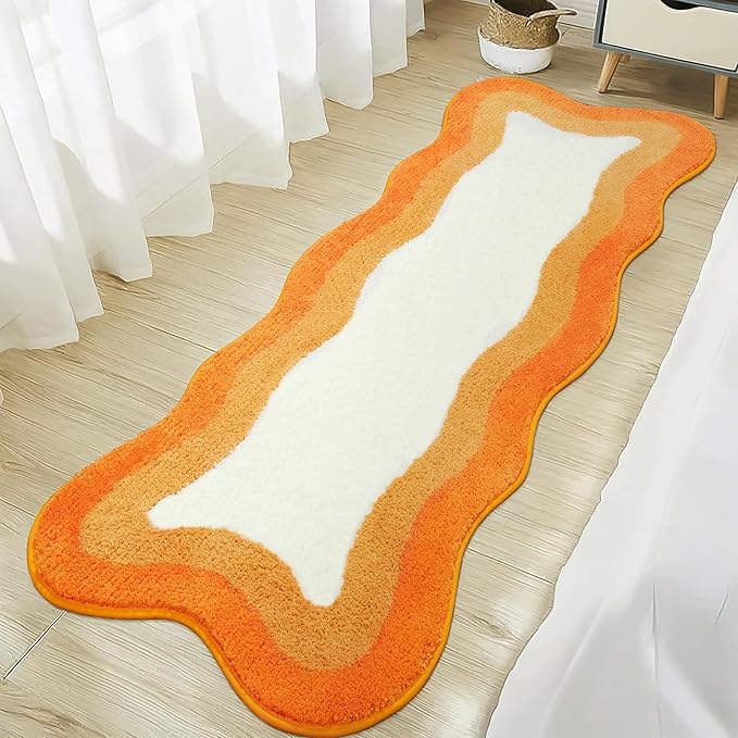 HAOCOO Irregular Shape Bathroom Runner Rug, 18x47 inch Soft Non Slip Orange Gradient Large Bathroom Rugs,Luxury Microfiber Washable Runner Rugs for Bedroom Bathtub Sink Shower