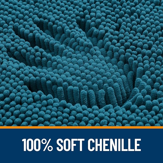 OLANLY Bathroom Rugs 47x20, Extra Soft Absorbent Chenille Bath Rugs, Rubber Backing Quick Dry, Machine Washable Bath Mats for Bathroom Floor, Tub and Shower, Home Decor Accessories, Peacock Blue