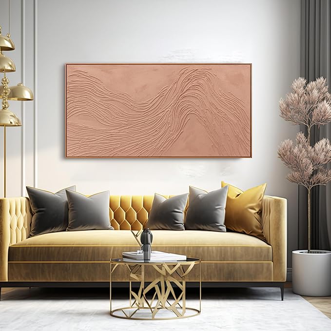 Abstract Wall Art For Living Room Decor Canvas Artwork Hand Painted Reddish Brown Variational Texture Minimalist Modern Art Wall Decor Painting With Framed For Bedroom Dining Room Home Office Modern Abstract Artwork Home Decoration 29"x58"