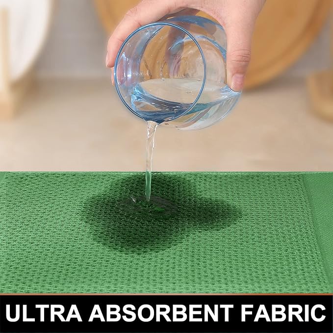 Homaxy 100% Cotton Dish Cloths, 6 Pack - 12 x 12 Inches, Waffle Weave Super Soft and Absorbent Dish Towels Quick Drying Dishcloths, Grass Green