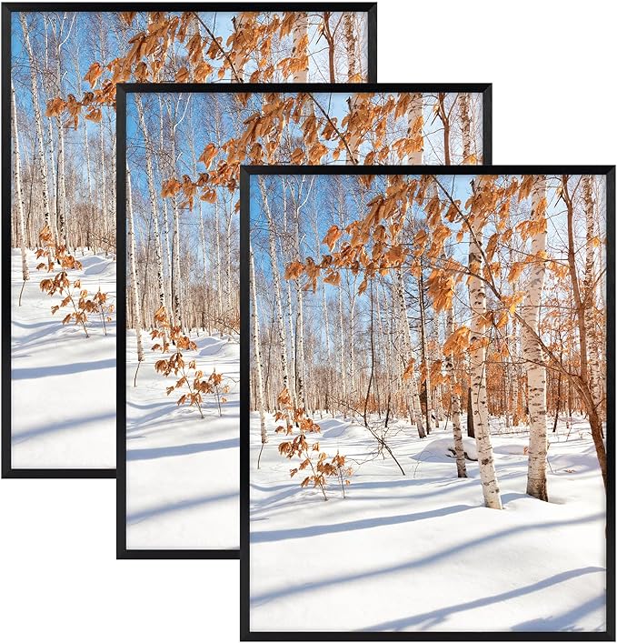 Golden State Art, 14x18 Aluminum Picture Frame, Black Metal Thin Poster Frames for 14 x 18 inch Photo, Acrylic Front, Wall Hook for Horizontal or Vertical Display, 3 Pack