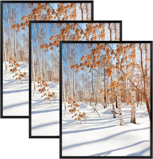 Golden State Art, 14x18 Aluminum Picture Frame, Black Metal Thin Poster Frames for 14 x 18 inch Photo, Acrylic Front, Wall Hook for Horizontal or Vertical Display, 3 Pack