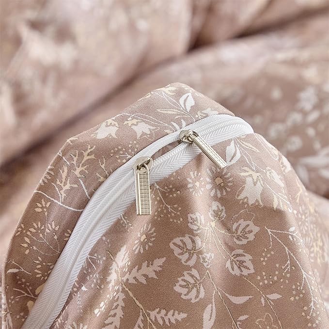 mixinni 3 Pieces Duvet Covers Twin XL Size, 100% Cotton Comforter Cover Wildflower Printed on Khaki Floral Bedding Set with Zipper Closure 4 Ties (1 Duvet Cover 68"x86", 2 Pillow Cases 20"x26")