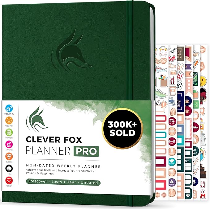 Clever Fox Planner PRO – Weekly & Monthly Life Planner to Increase Productivity, Time Management and Hit Your Goals, 8.5x11″ (Forest Green)