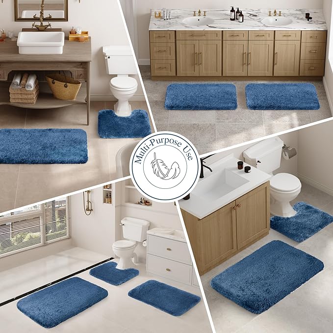 Walensee Large Bathroom Rug (24 x 48, Navy) Extra Soft and Absorbent Shaggy Bath Mat Machine Washable Microfiber Non Slip Luxury Floor Mat
