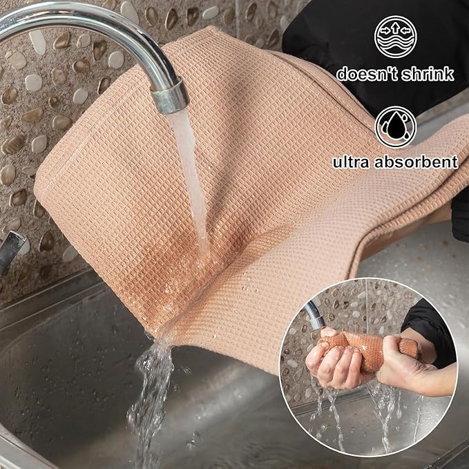 QUILTINA Dish Towels Set,100% Cotton Waffle Weave Kitchen Towels 6 Pack,17 x 25 Inches Dish Towels for Kitchen,Super Absorbent for Drying and Cleaning(Red Brown)