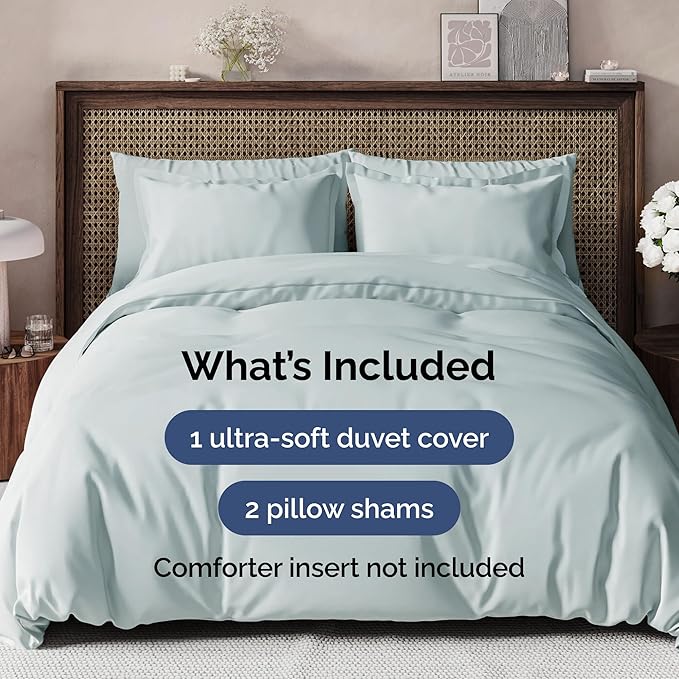 Duvet Cover Full Size Set - Extra Soft Full Size Duvet Cover 80 x 90 with 2 Pillow Shams - Hotel Luxury Easy Care and Fade Free with Zipper Closures & Ties - Comfy Breathable Bedding Set (Ice Blue)