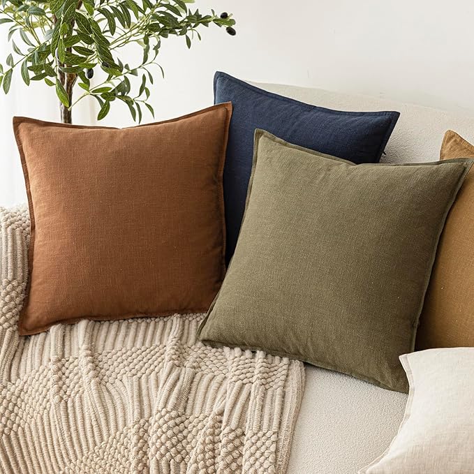 Foindtower Pack of 2, Decorative Linen Soild Throw Pillow Covers Soft Accent Cushion Case Boho Farmhouse Pillowcase for Chair Couch Sofa Bedroom Living Room Home Decor 16 x 16 Inch Orange Brown