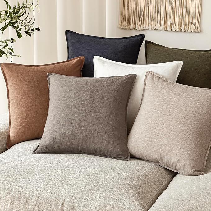 Foindtower Set of 2, Decorative Linen Soild Throw Pillow Covers Soft Accent Euro Cushion Case Farmhouse Neutral Pillowcase for Chair Couch Sofa Bedroom Living Room Home Decor 22 x 22 Inch Brown Tan