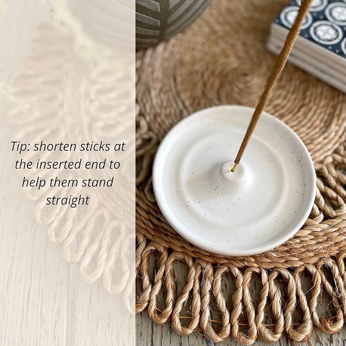 SHIBUSA Ceramic Incense Holder - Modern Minimalist Circular Incense Burner - Wide Ash Catcher - Incense Sticks Not Included White 1