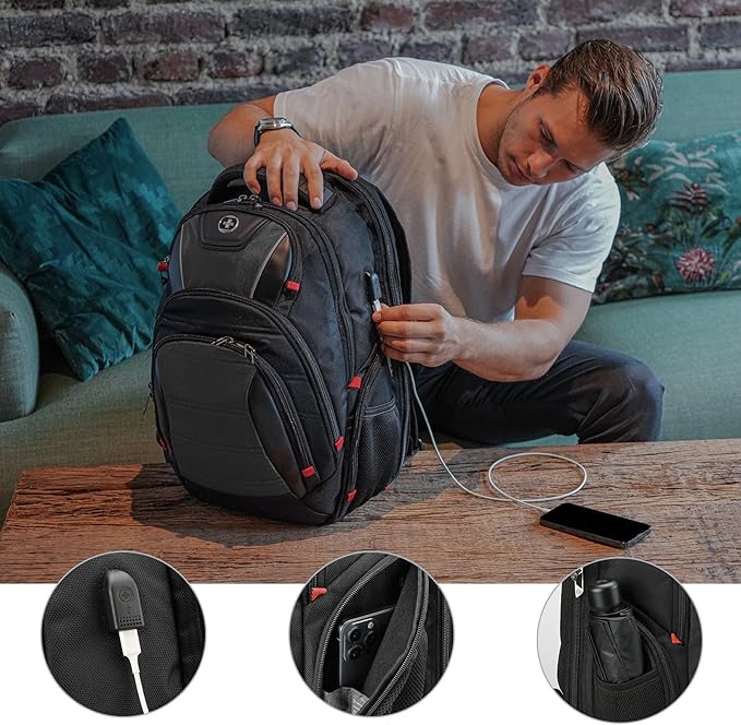 Swissdigital Design Men's Laptop Backpack for Man，Large Capacity Business Travel Backpack Black/Grey