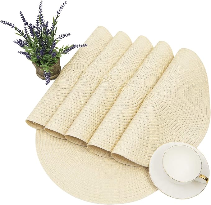 SHACOS Round Braided Placemats Set of 6 Round Table Mats for Dining Tables 15 inch (Cream, 6)