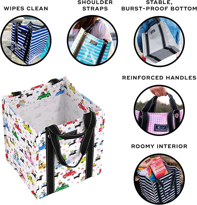 SCOUT Bagette Market Tote - Large Reusable Grocery Bag with Burst-Proof Bottom, Two Sets of Straps, Folds Flat to Store