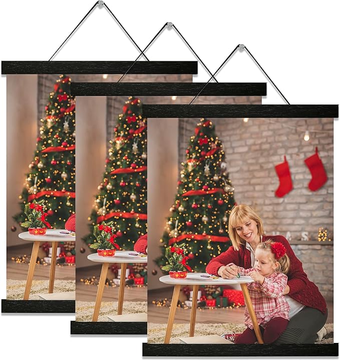 3 Pack Magnetic Poster Hanger Frame 12 inch Black,12x16 12x18 12x20 12x24 Wood Magnet Frames Hangers for Photos, Pictures, Prints, Maps, Canvas Artwork,Diamond Art Painting,Canvas Hanger