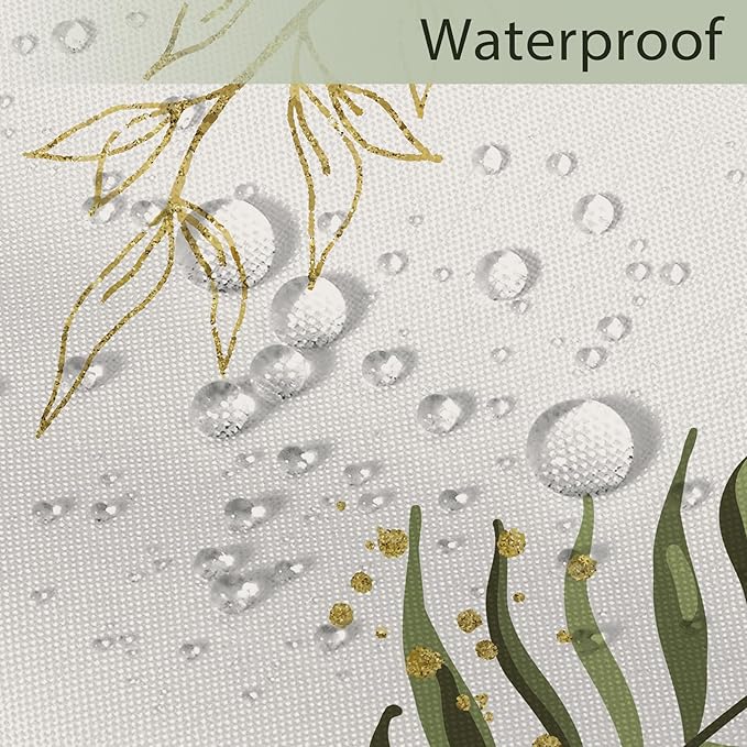 Extra Wide Boho Shower Curtain 180Wx70H Wrap Around Clawfoot Tub Curtain Sage Green Modern Bohemian Abstract Gold Leaves Mid Century Bathroom Decor Minimalist Bath Fabric Polyester 32 Pack Hook