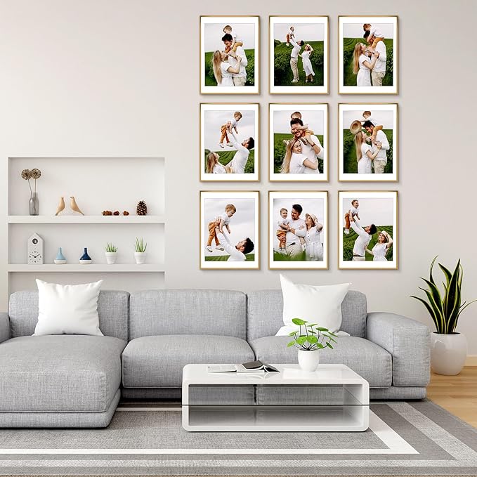 Golden State Art 18x24 Picture Frame 3 Pack - Aluminum Frames with 16x20 Removable Mats & Real Glass, Display 18x24 Posters or 16x20 Photos - Bronze Gallery Wall Frames for Home Office Decor