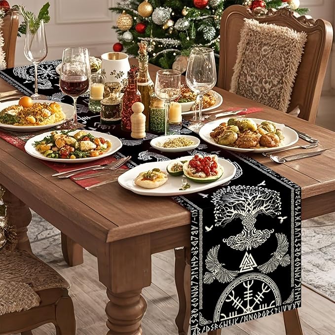 Viking Burlap Table Runner Seasonal Spring Fall Kitchen Dining Linen Table Decoration for Indoor Outdoor Home Party Dinner 13x72 Inch