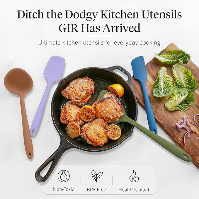 GIR: Get It Right 5 Piece Silicone Ultimate Kitchen Utensils Set - Ladle, Spatula, Flip, Spoon & Spoonula - Non-Toxic Cooking Utensils for Nonstick Cookware, Cooking and Baking - Mediterranean