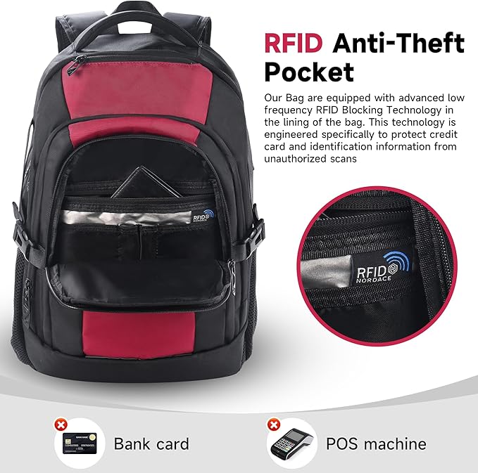 Laptop Travel Backpack with USB Charging Port, Anti-Theft Travel Business Backpack Fits 17 Inch Notebook, 30L Water-Resistant Work Computer Backpack, College School Bookbag for Men Women, Red/Black