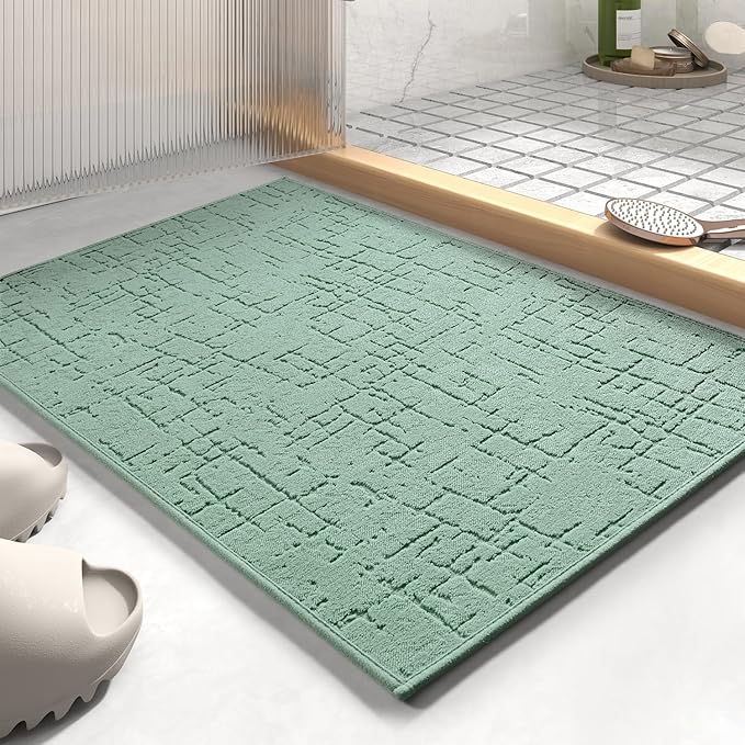AMOAMI-Bath Mat-Absorbent Quick Dry Bathroom Floor Mats-Washable Rubber Backing Bath Mats for Bathroom Rugs Fit Under Door-Bath Rug for in Front of Sink Bathtub Shower Room, Moss 17''x24''