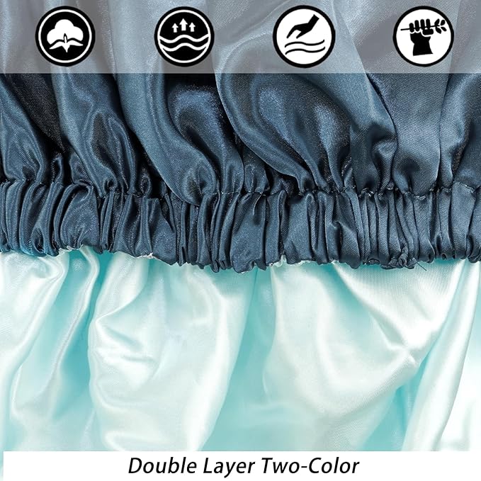 Satin Bonnet Silk Bonnet Hair Bonnet for Sleeping-Slouchy Beanie Hat Satin Sleep Cap for Women's Natural & Curly Hair(2Pcs Blue Zircon)