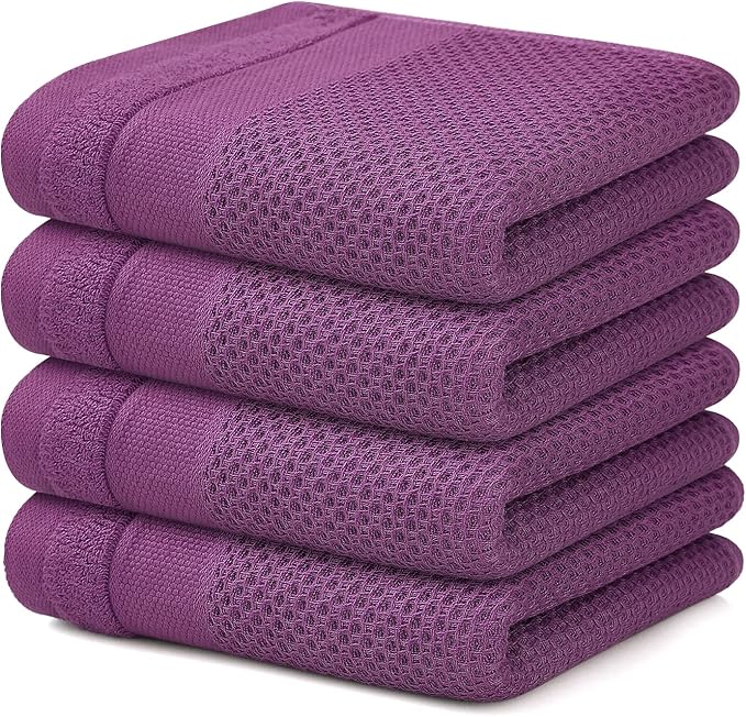 Homaxy 100% Cotton Waffle Weave Kitchen Towels, 13 x 28 Inches Super Absorbent and Machine Washable Dish Towels for Drying Dishes, 4-Packs, Purple