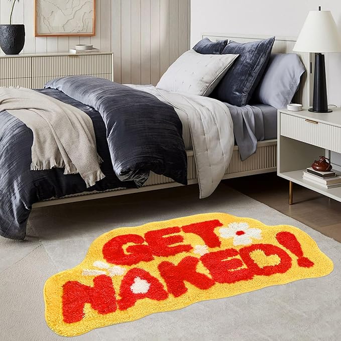 Get Naked Bath Rug, Fun Bathroom Rug,Yellow Bath Rugs Long Bath Mat Funny Bathroom Non Slip Microfiber Plush Cool Mat for Washable Absorbent Bathtub,Bedroom and Shower 20"x40"