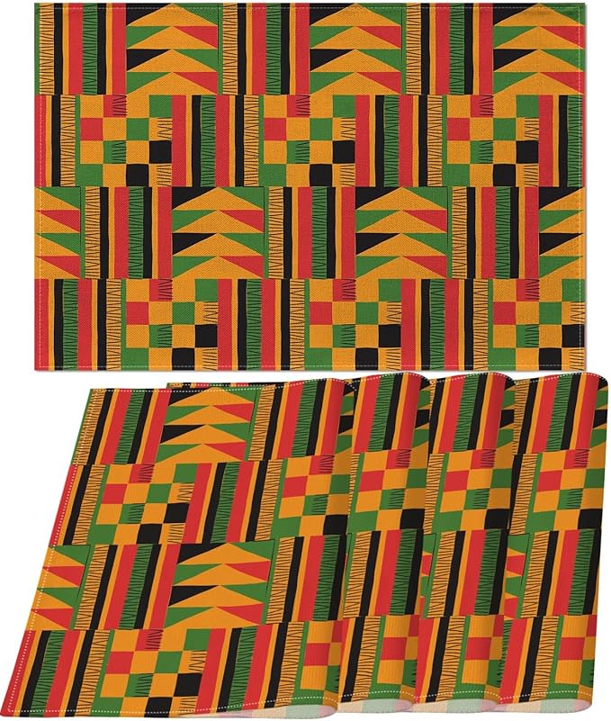 Nepnuser African Print Placemats Set of 4 Black History Month Juneteenth Heritage Festival Place Mats for Home Kitchen Dining Table Decoration (12" x 18")