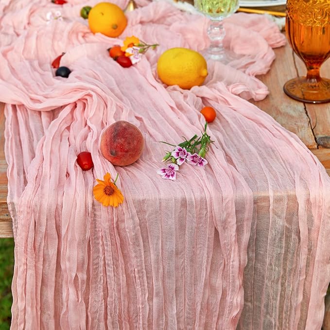 3 Pieces Pink Table Runners 10FT for Bridal Shower Decorations Blush Pink Cheesecloth Table Runner Gauze Wedding Table Runner for Wedding Baby Shower Birthday Boho Table Decorations