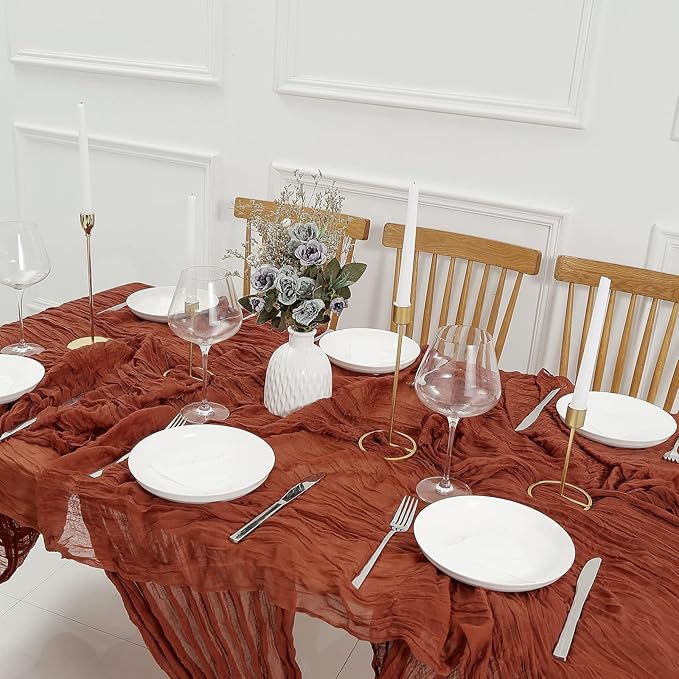 10Pack Thanksgiving Cheesecloth Table Runners Fall Cheese Cloth Table Runner 10ft Rust Boho Table Runner Rustic Gauze Long Runner for Thanksgiving Day Wedding Decorations Party Table Decorations